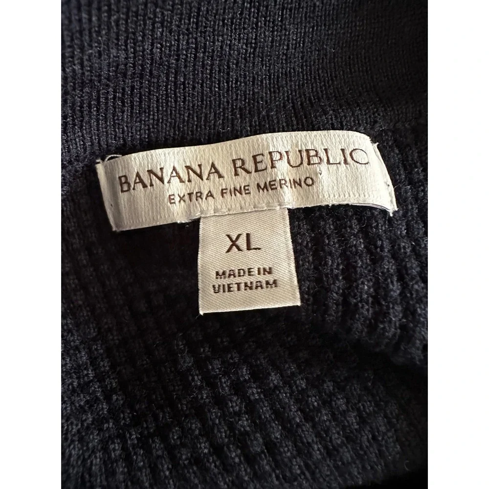 Banana Republic Mens Merino Wool Waffle Knit Sweater Polo XL Navy Blue Office